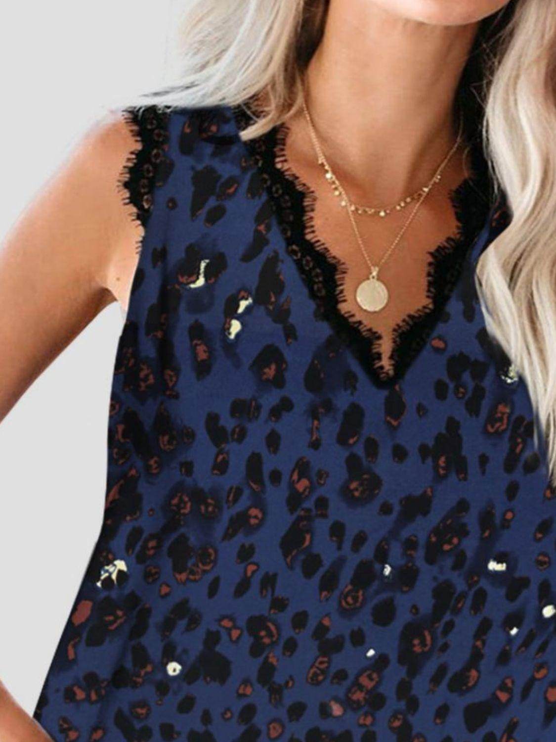 Lace Detail V-Neck Tank Top for Women in Various Sizes - Selvanelle