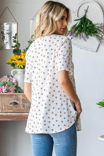 Heimish Full Size Crisscross Ditsy Floral Babydoll Top Plus Size - Selvanelle