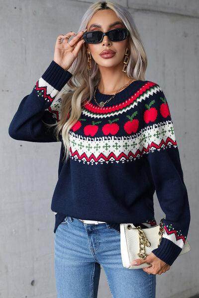 Angel Wings Graphic Round Neck Long Sleeve Sweater for Women - Selvanelle