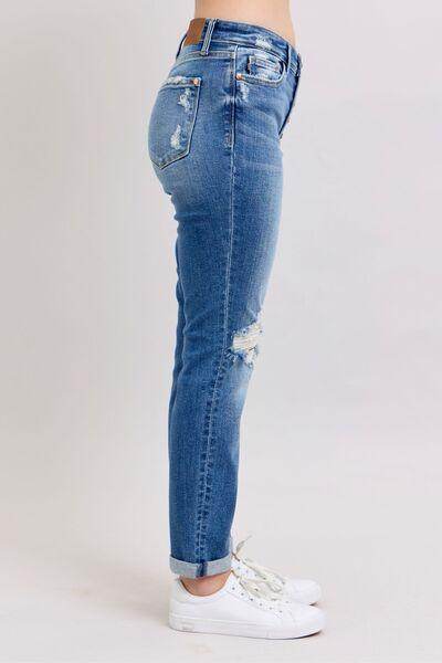 Judy Blue Full Size Button Fly Distressed Jeans Plus Size - Selvanelle