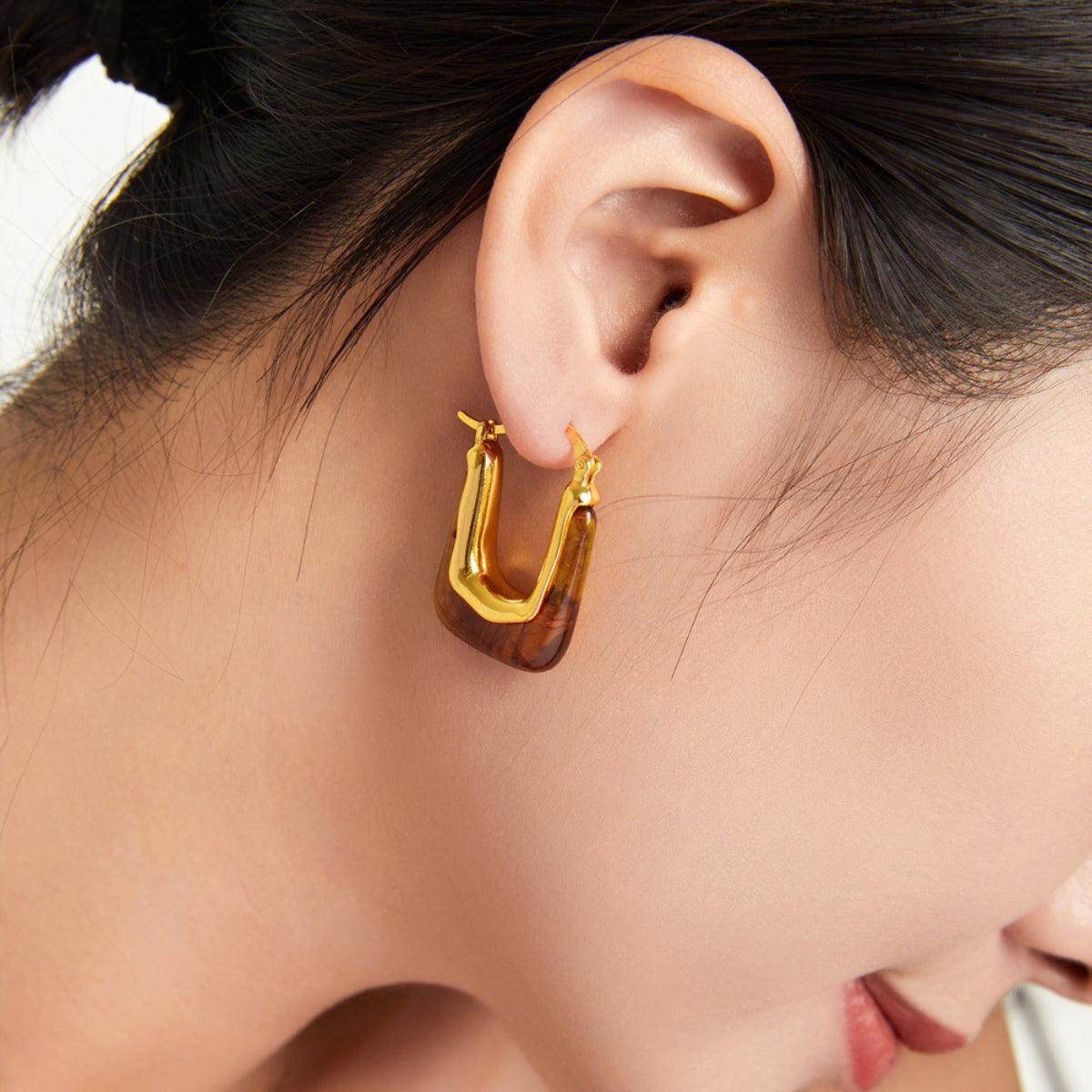 Resin Copper U Shape Earrings for Elegant Style 1 Pair - Selvanelle