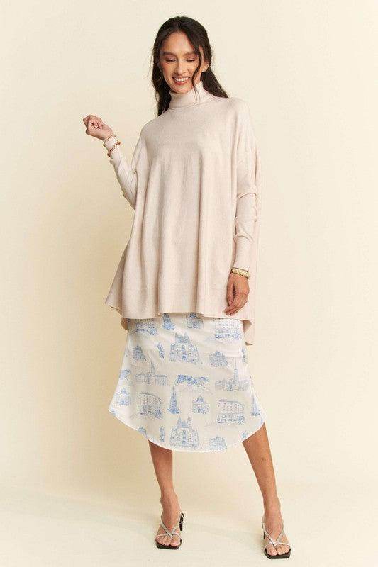 Davi & Dani High-Low Turtleneck Long Sleeve Knit Top Stylish - Selvanelle