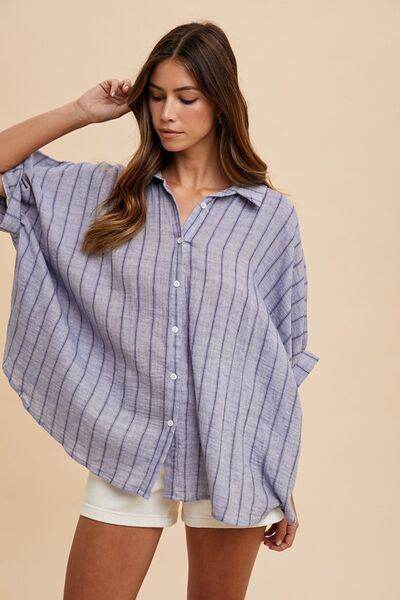 Annie Wear Striped Button Up Half Sleeve Shirt for Women - Selvanelle