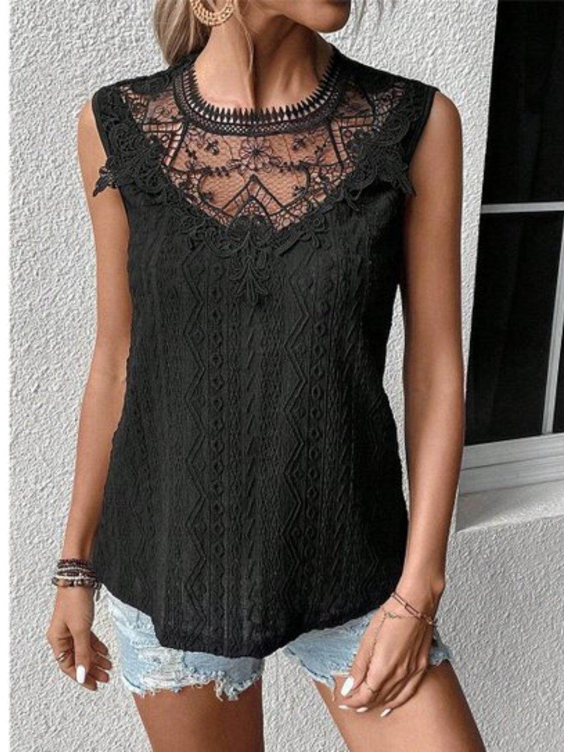 Lace Eyelet Sleeveless Top for Stylish Summer Wear - Selvanelle
