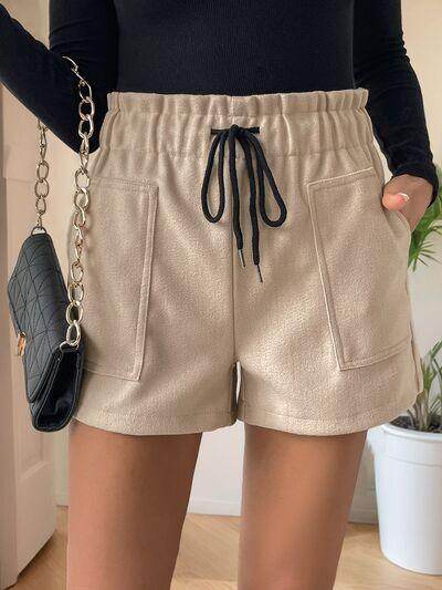 Perfee Frill Drawstring Shorts With Pockets For Women - Selvanelle