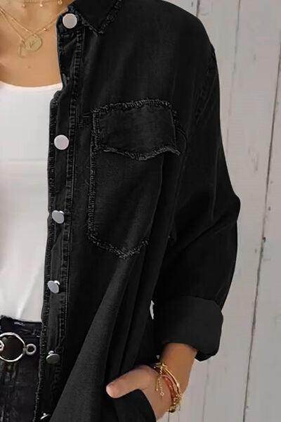 Full Size Pocketed Button Up Long Sleeve Denim Jacket Sale - Selvanelle