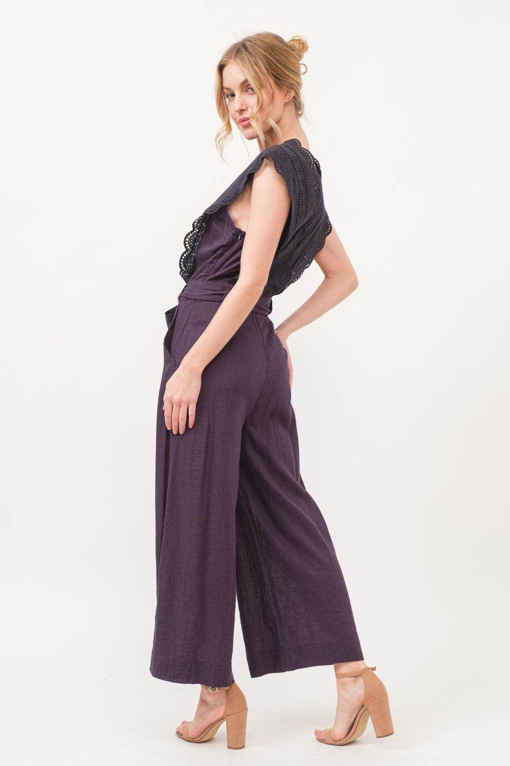 And The Why Laced Surplice Tie Waist Jumpsuit For Women - Selvanelle