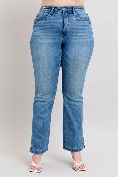 Judy Blue HW Tummy Control Vintage Wash Side Slit Slim Boot Jeans - Selvanelle