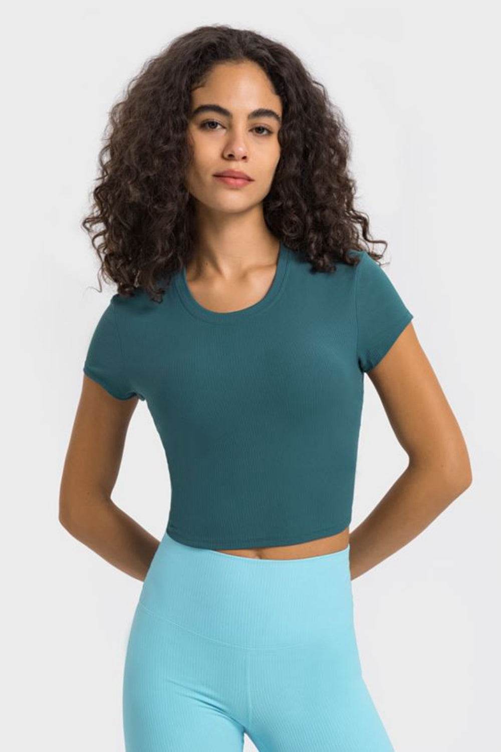 Millennia Round Neck Short Sleeve Cropped Sports T-Shirt - Selvanelle