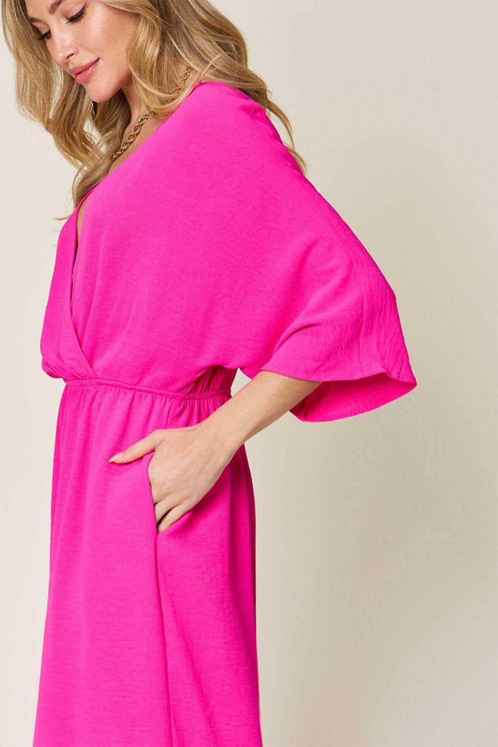 Double Take Full Size Surplice Wide Leg Jumpsuit with Pockets - Selvanelle