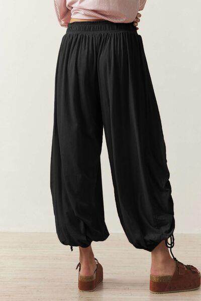 Drawstring Ruched Pants for Women in Sheer Opaque Style - Selvanelle
