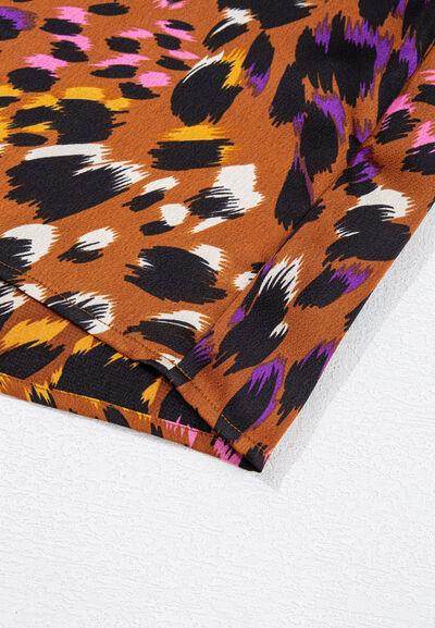 Leopard Notched Short Sleeve Blouse for Stylish Women - Selvanelle