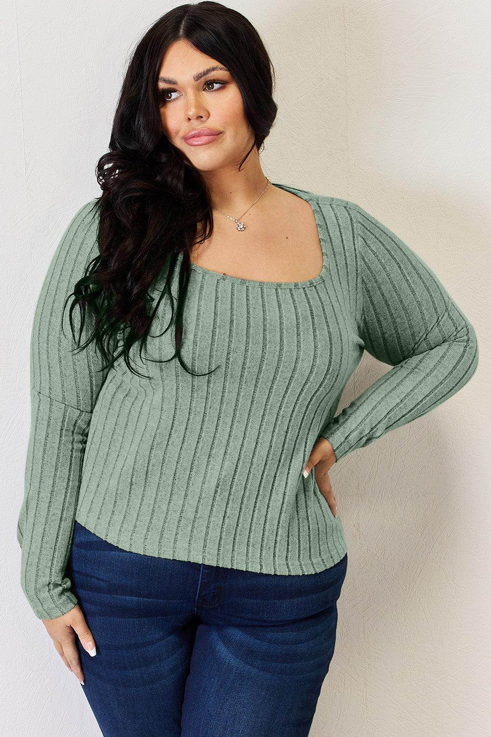 Basic Bae Full Size Ribbed Long Sleeve T-Shirt for Women - Selvanelle