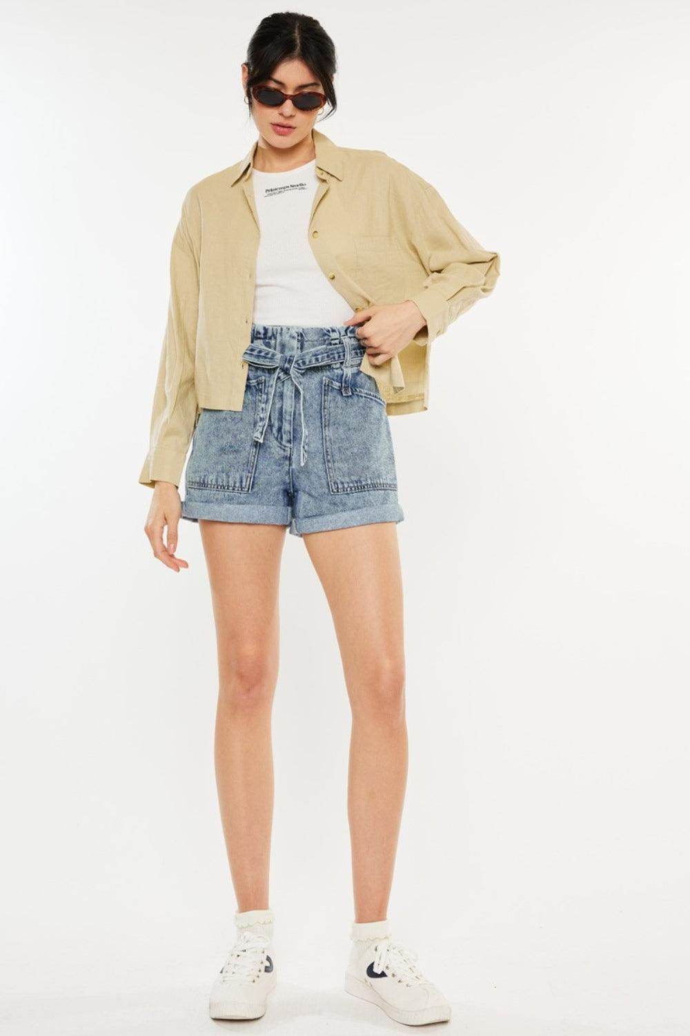 Kancan Ultra High Rise Paperbag Denim Shorts for Women - Selvanelle
