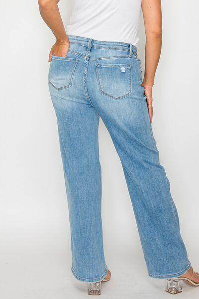 Bytos Full Size Distressed High Rise Straight Jeans For Women - Selvanelle