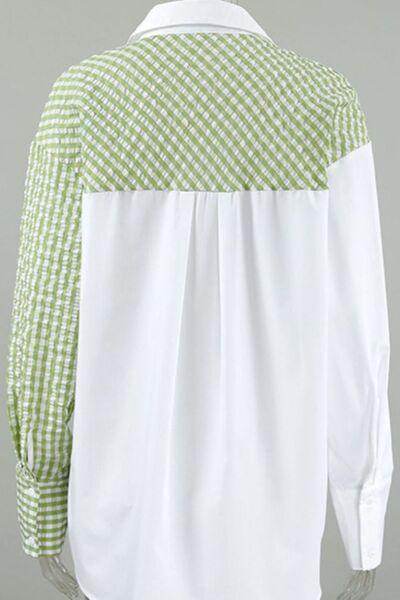 Two-Tone Plaid Button Down Long Sleeve Shirt for Women - Selvanelle