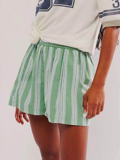 Striped Elastic Waist Shorts with Pockets for Comfort - Selvanelle