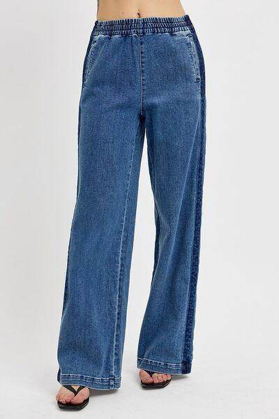 RISEN Full Size Elastic Waist Wide Leg Jeans Plus Size Women - Selvanelle