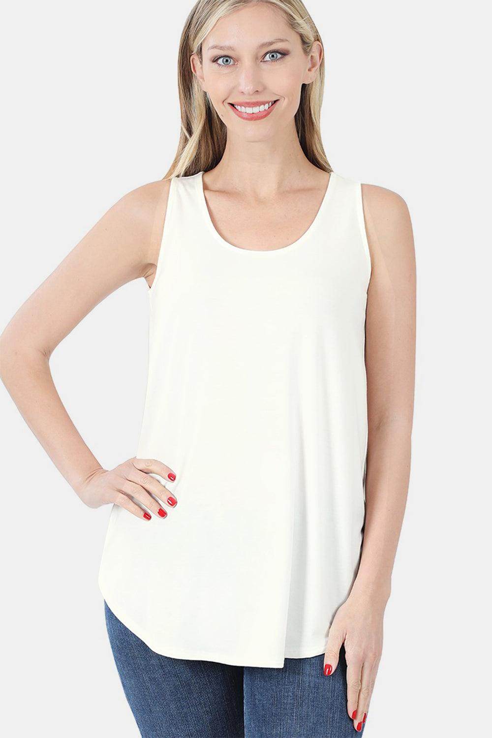 Zenana Round Neck Curved Hem Tank for Stylish Layering - Selvanelle