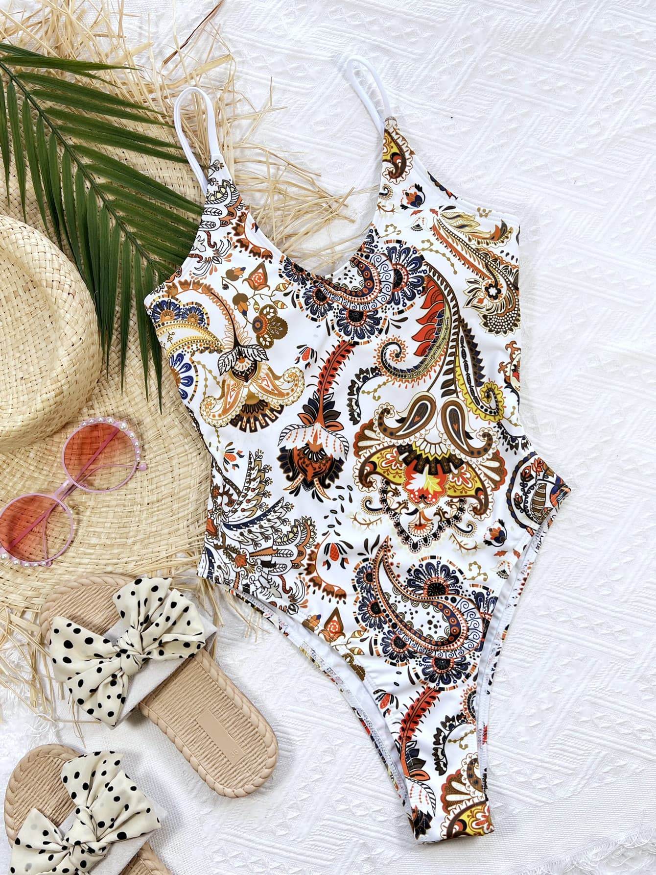 Printed Tie Back Scoop Neck One-Piece Swimsuit - Selvanelle