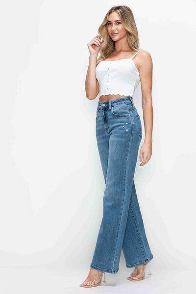 Bytos Full Size High Rise Wide Leg Jeans With Pockets - Selvanelle