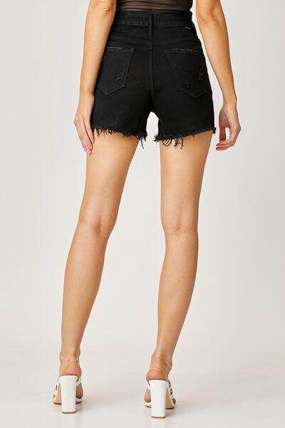 RISEN Frayed Hem Denim Shorts with Fringe Detail Pockets - Selvanelle