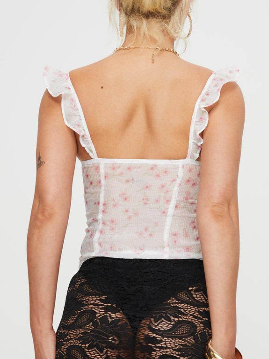 Ruffled Floral Square Neck Cami for Stylish Summer Wear - Selvanelle