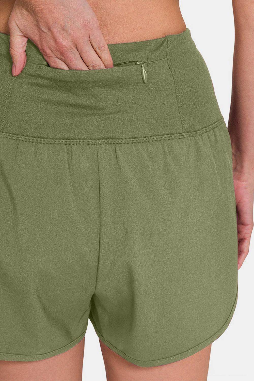 Zenana High-Waisted Zippered Back Pocket Active Shorts - Selvanelle
