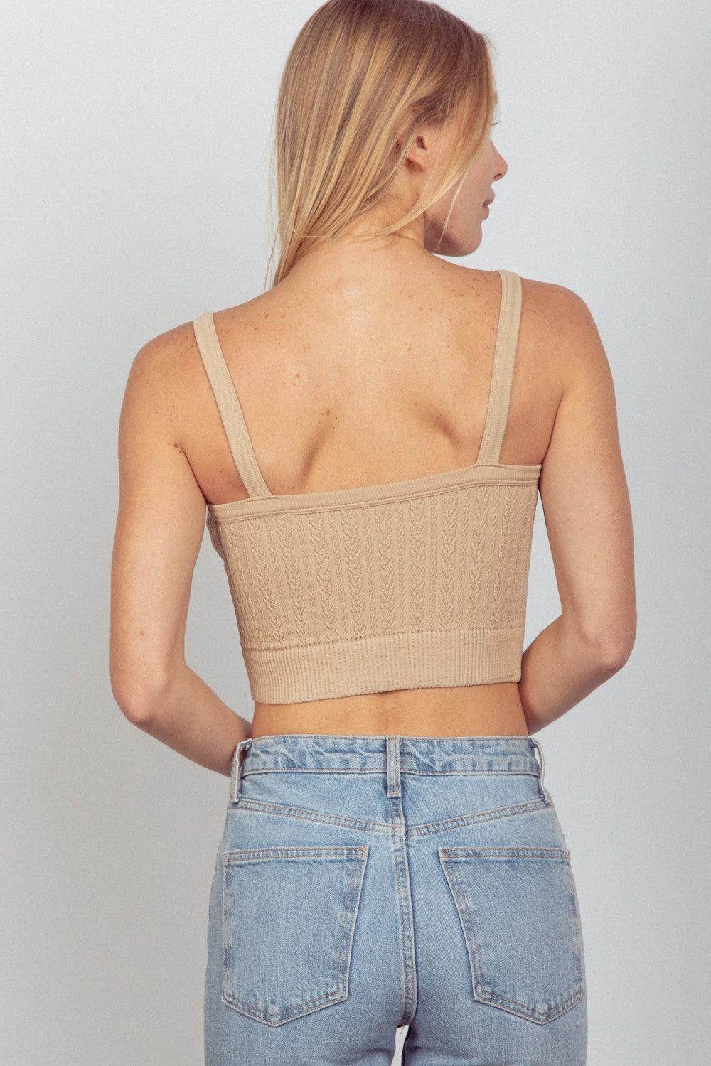 Very J Cable Knit Seamless Cropped Cami for Women - Selvanelle