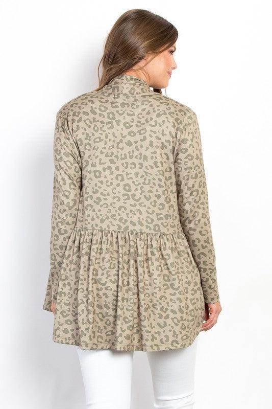 Be Stage Full Size Peplum Leopard Cardigan for Women - Selvanelle