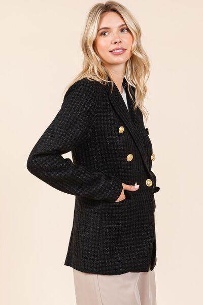 Mittoshop Plaid Texture Double-Breasted Long Sleeve Blazer - Selvanelle