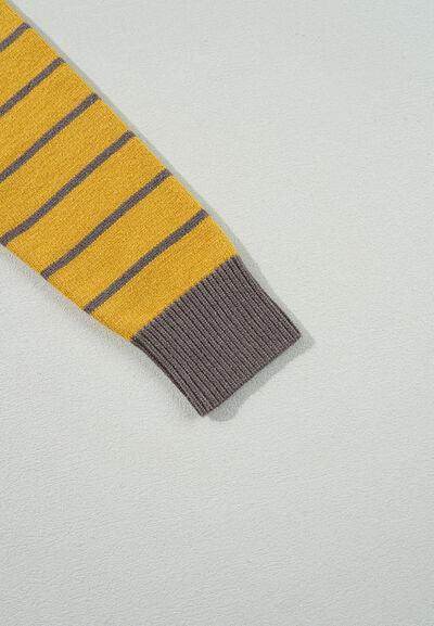 Flower Stripe Round Neck Long Sleeve Sweater for Women - Selvanelle