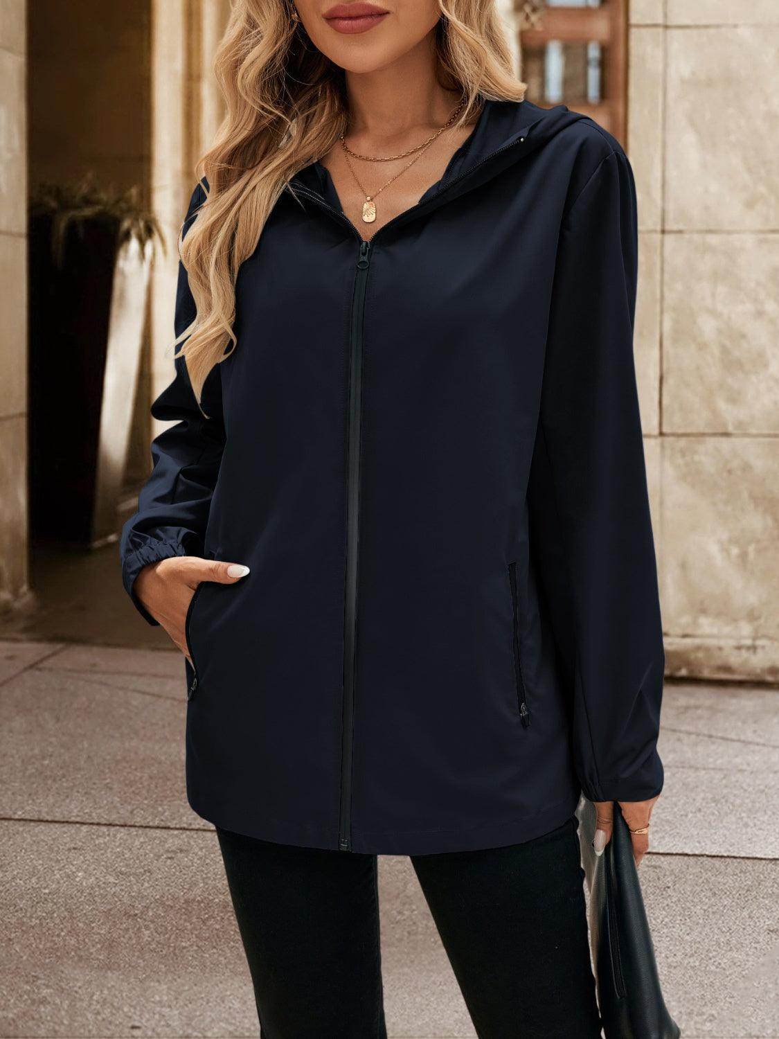 Ivy Lane Pocketed Zip Up Hooded Jacket for Women - Selvanelle