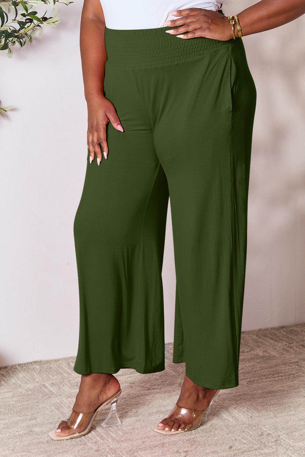 Double Take Full Size Smocked Wide Waistband Wide Leg Pants - Selvanelle