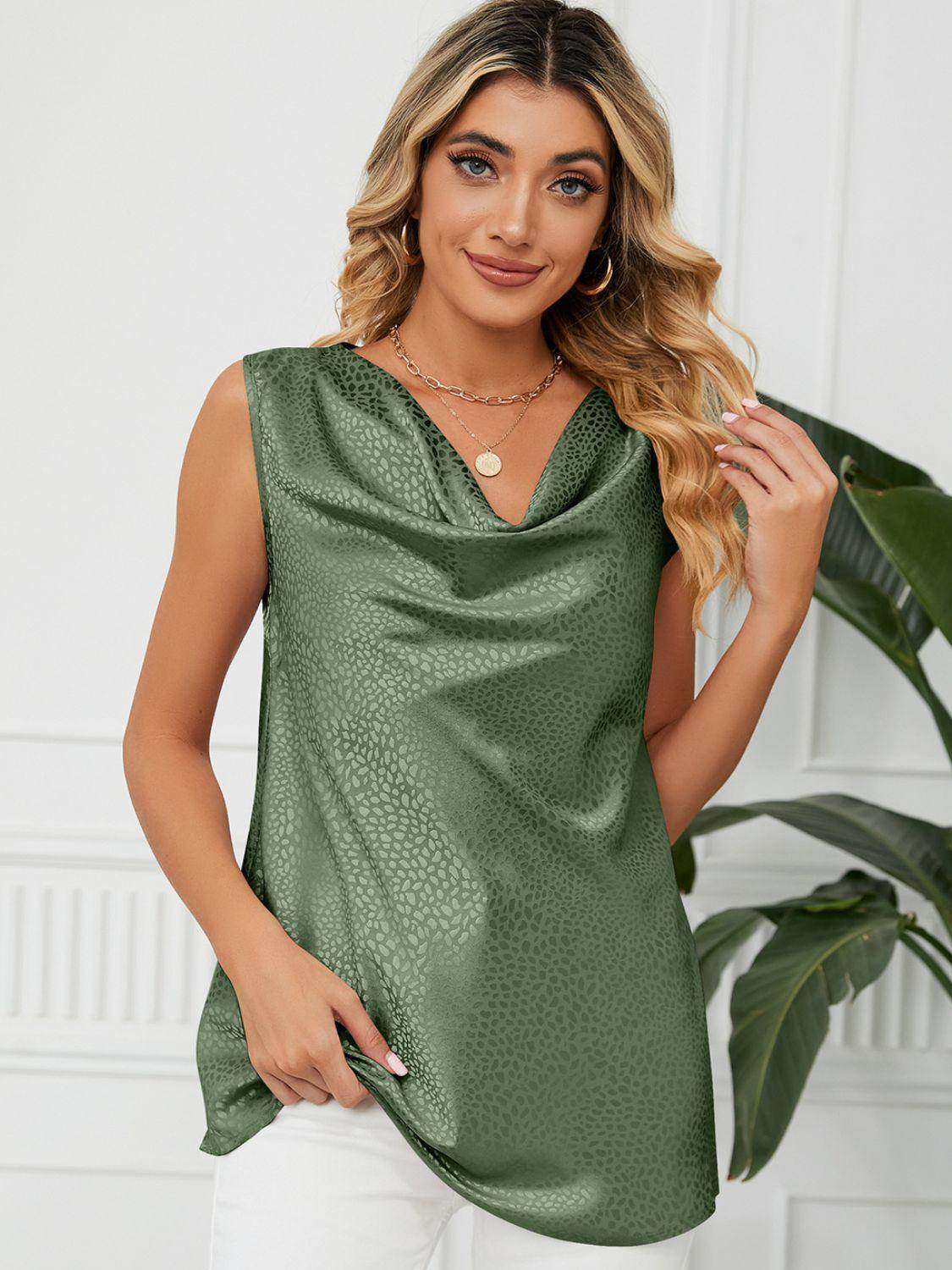 Solid Cowl Neck Top for Women in Opaque Rayon Blend - Selvanelle