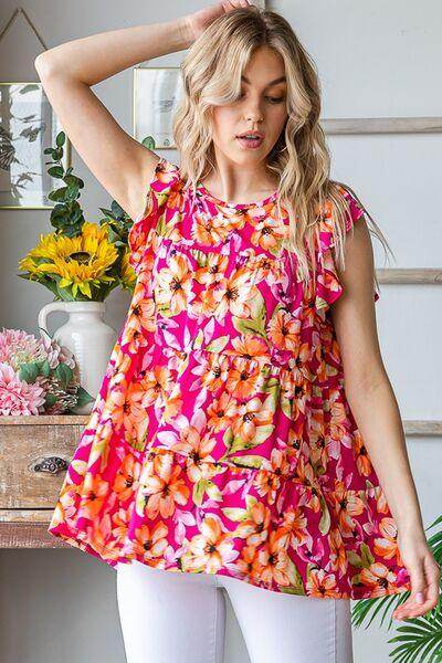 Heimish Full Size Butterfly Sleeve Floral Tiered Top Plus Size - Selvanelle