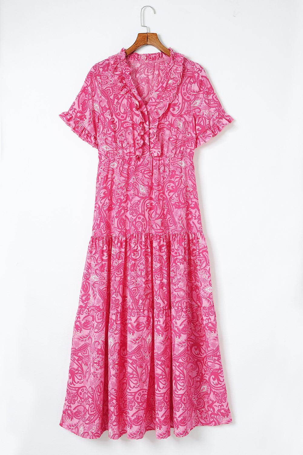 Paisley Print Flounce Sleeve Maxi Dress for Women - Selvanelle