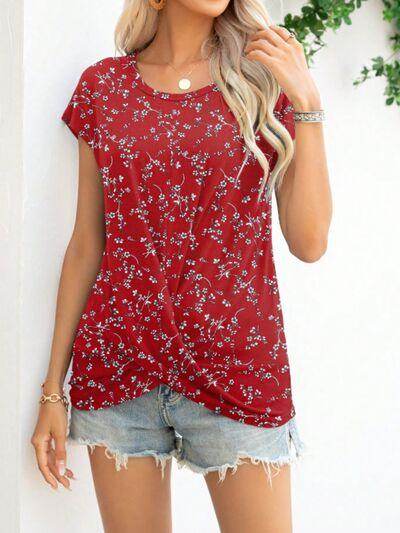 Printed Round Neck Short Sleeve T-Shirt for Everyday Wear - Selvanelle