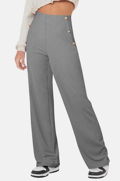 Decorative Button High Rise Pants for Stylish Comfort - Selvanelle