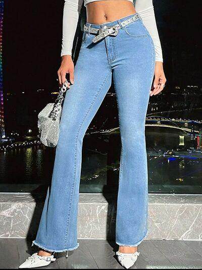 Raw Hem Bootcut Jeans with Pockets for Women Fashion - Selvanelle