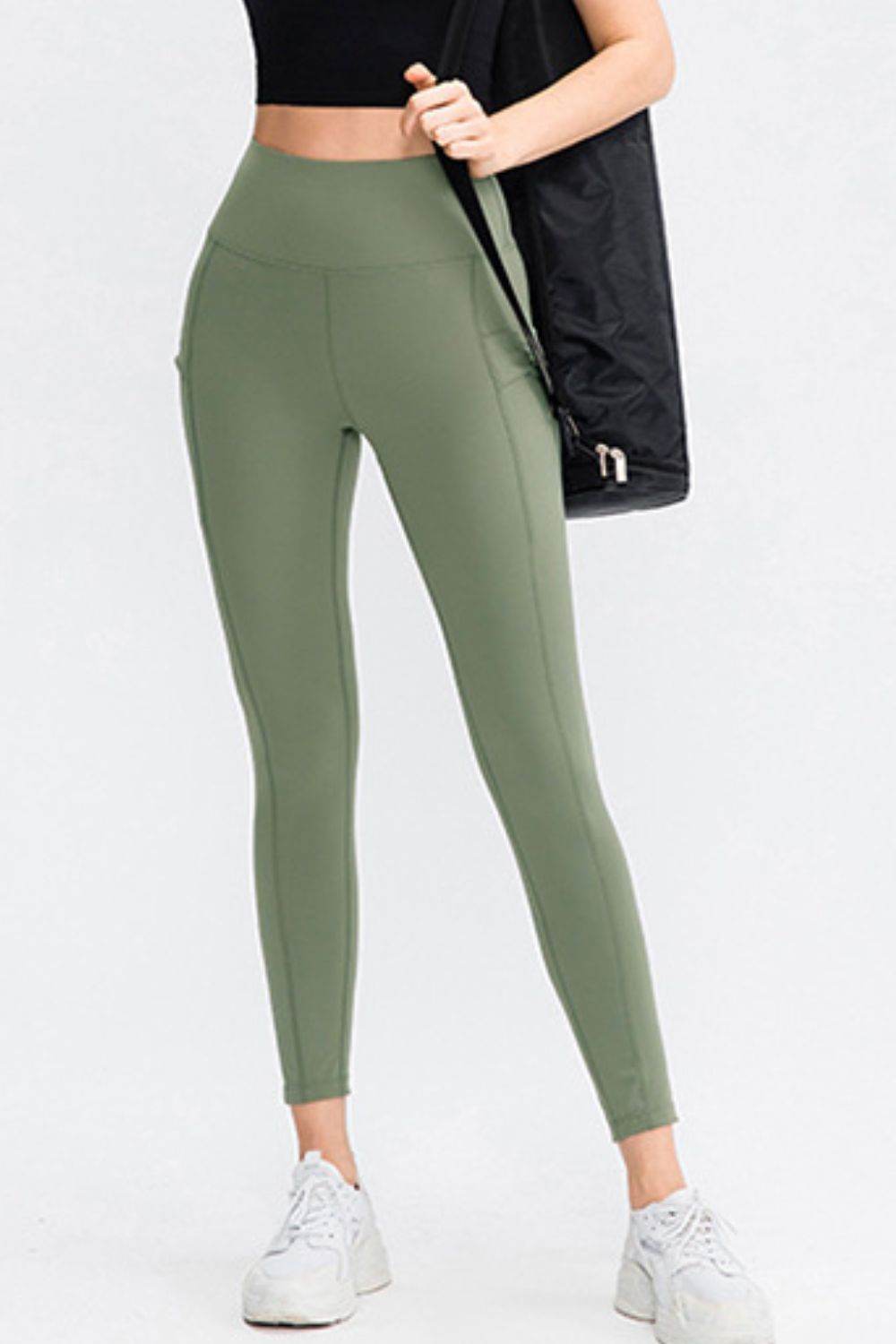 Wide Waistband Slim Fit Long Sports Pants with Pocket - Selvanelle