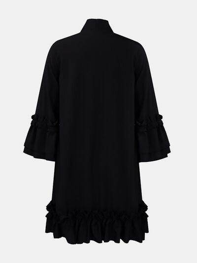 Frill Tie Neck Three-Quarter Sleeve Dress for Women - Selvanelle
