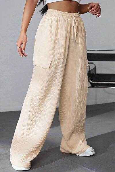 Drawstring Pocketed Wide Leg Pants for Comfortable Style - Selvanelle
