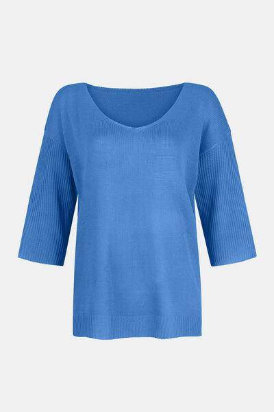 V-Neck Three-Quarter Sleeve Knit Top for Women Fashion - Selvanelle