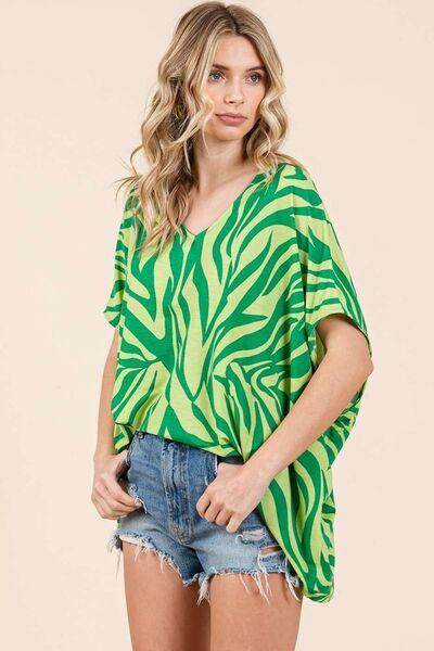 Mittoshop Zebra Print V-Neck Short Sleeve Oversized Top - Selvanelle