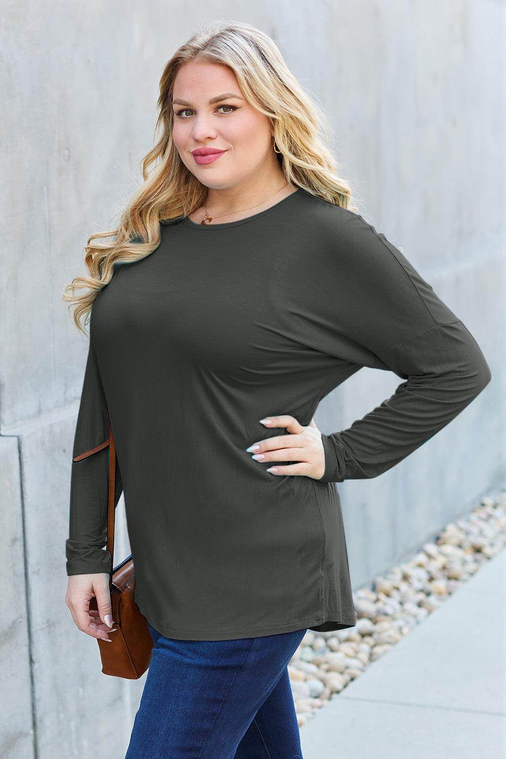 Basic Bae Full Size Round Neck Dropped Shoulder T-Shirt - Selvanelle