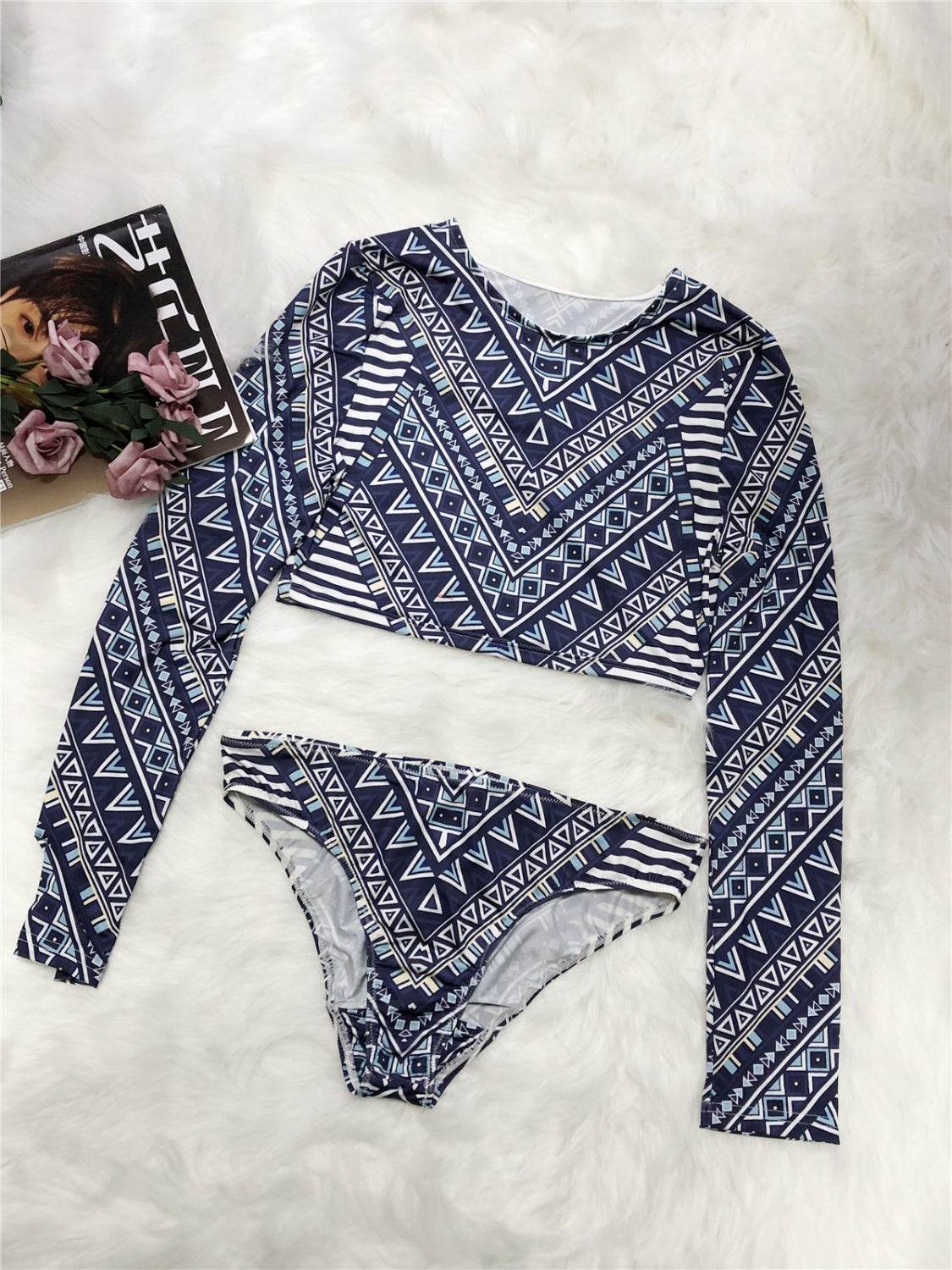 Printed Long Sleeve Top and Brief Swim Set - Selvanelle