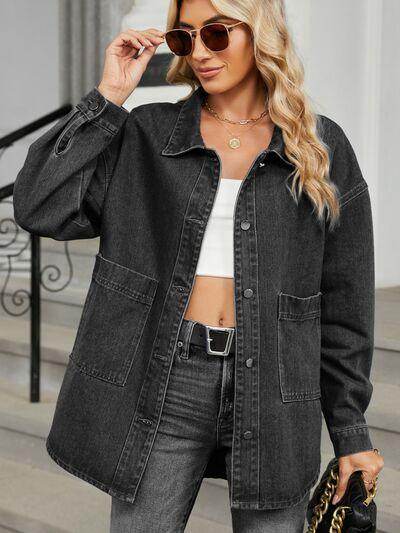 Removable Hood Button Up Long Sleeve Denim Jacket for Women - Selvanelle