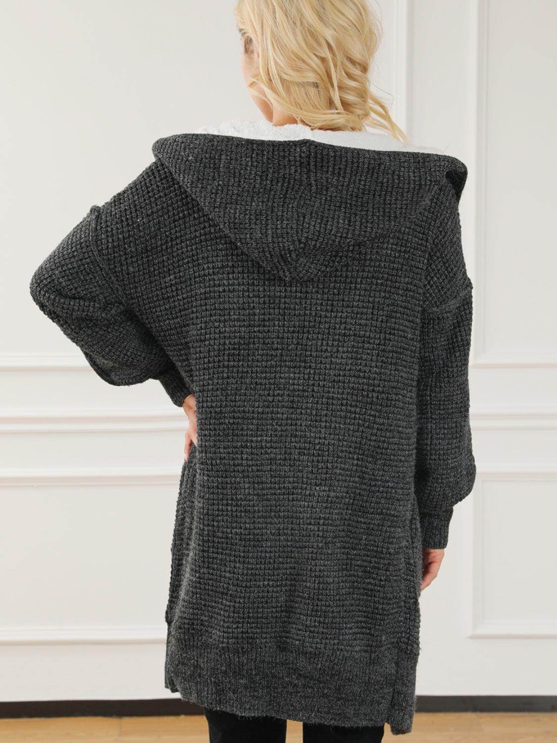 Open Front Hooded Winter Coat with Pockets for Women - Selvanelle