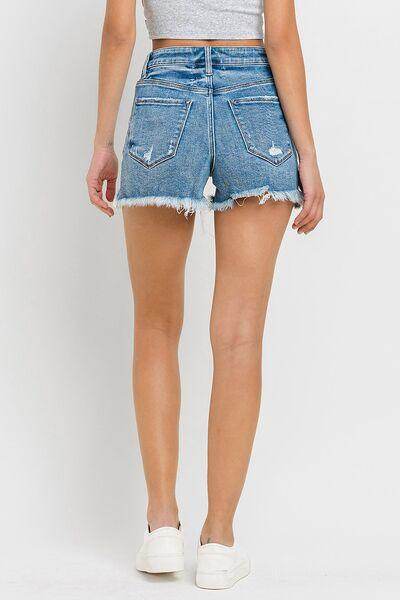 Lovervet Stepped Waist Raw Hem Denim Shorts for Summer - Selvanelle